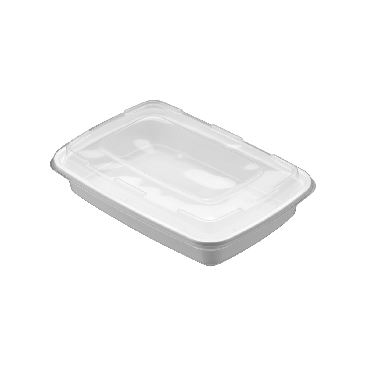 28oz Rectangular Container with Lid – White Base, Clear Lid (150pcs / Case)