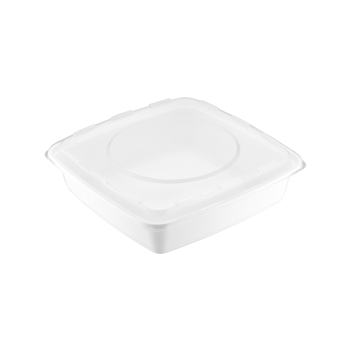 48oz Square Container with Lid – White Base, Clear Lid (150pcs / Case)