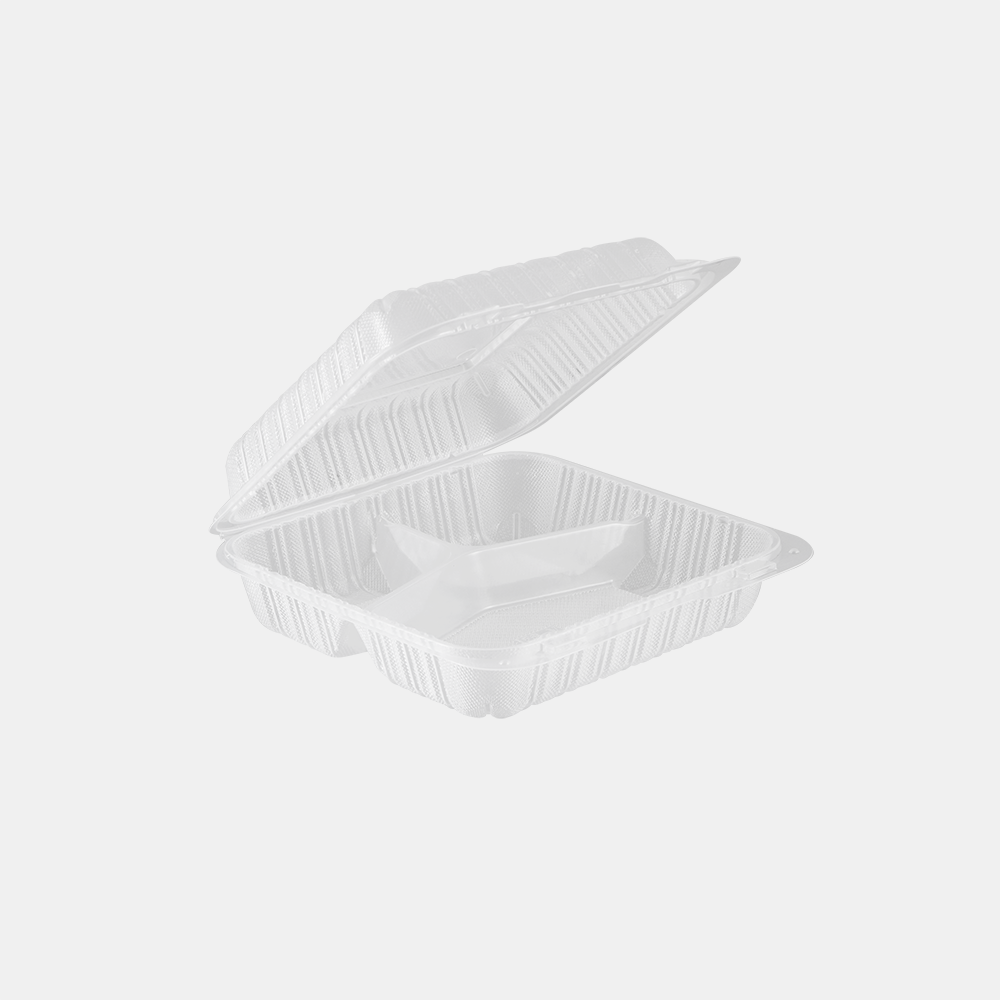 8" Clamshell 3-Compartment Take-Out Container – Clear (150pcs / Case)